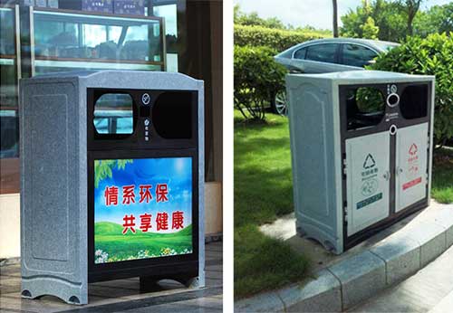  欣方圳仿大理石垃圾桶廠家為清遠高校送貨上門。